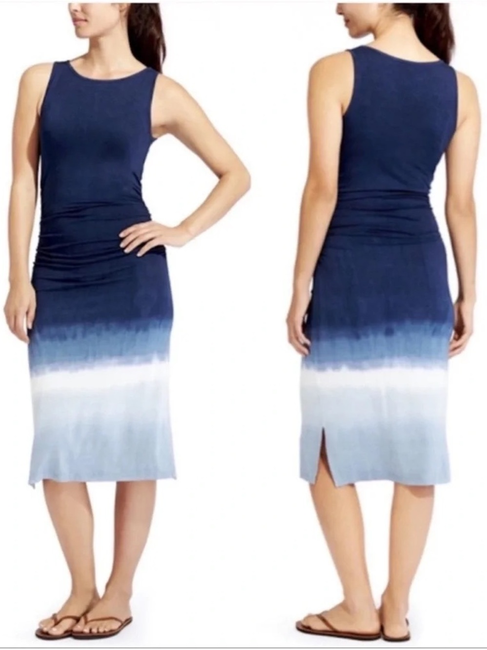 Athleta Sunkissed Midi Dress White Blue Gray Ombre Stretch Size XS